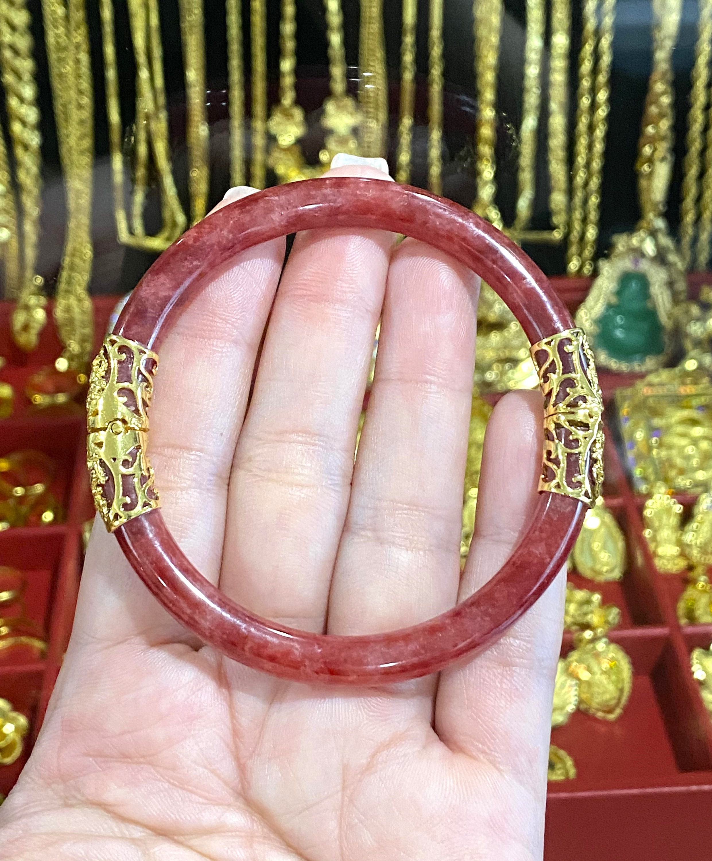 Vintage 15K 610 Solid Gold Translucent Red Jadeite Jade Vintage 15K 610 Solid Gold Translucent Red Jadeite Jade
