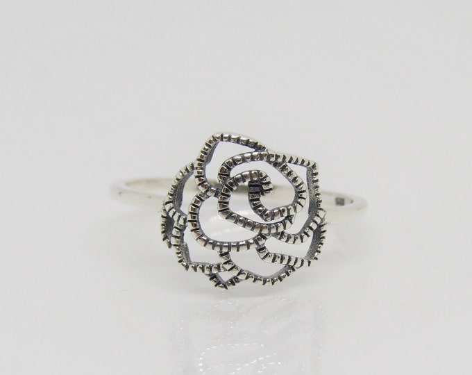 Vintage Sterling Silver Rose Flower Ring Size 7