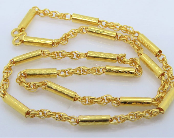 980 23k Pure Gold Bamboo Rope Twisted Link Chain Necklace 18''