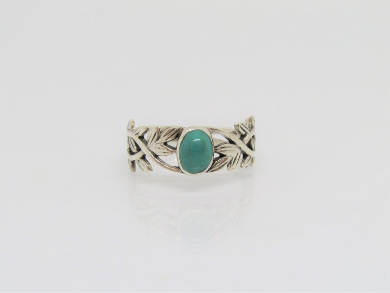 Vintage Sterling Silver Turquoise Twisted Leaf Ring Size 7