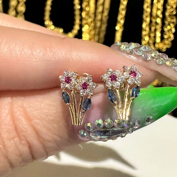 Vintage 14K Solid Yellow Gold Ruby, Blue Sapphire… - image 3