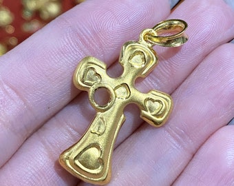 ヴィンテージ 24K 9999 純金ハートクロスペンダント。 - Etsy 日本