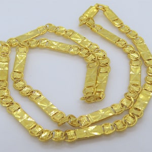 Vintage 24K 980 Solid Yellow Gold Diamond cut Flat Link Chain Necklace 18&#39;&#39; 20&#39;&#39;