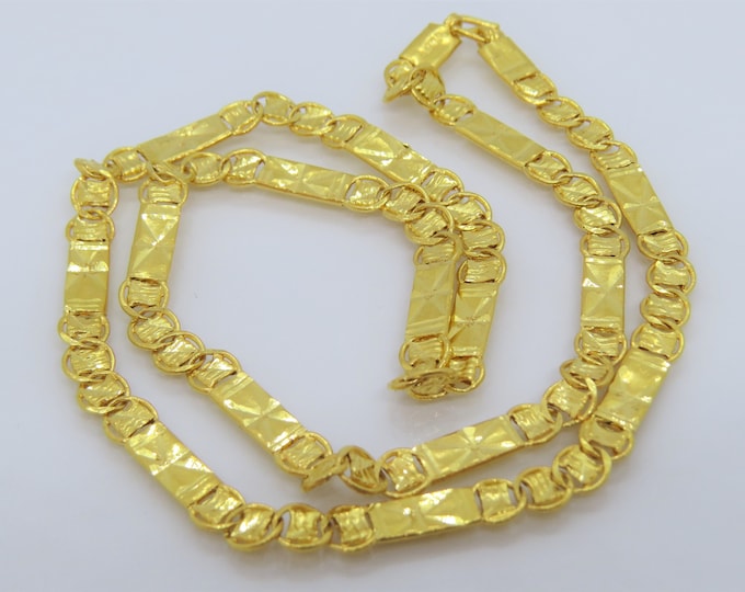 Vintage 24K 980 Solid Yellow Gold Diamond cut Flat Link Chain Necklace 18'' 20''