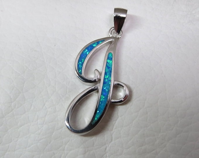 Sterling Silver Blue Opal Letter J Pendant