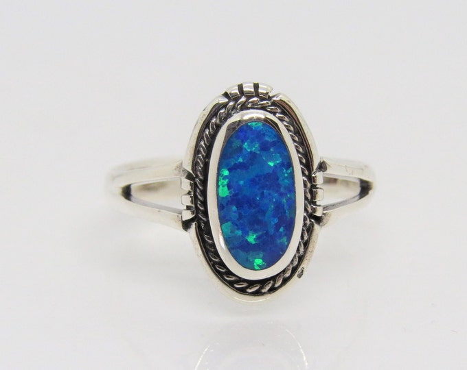Vintage Sterling Silver Blue Opal Ring Size 7