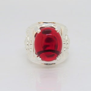 Vintage Sterling Silver Oval Ruby Men&#39;s Ring Size 9.75