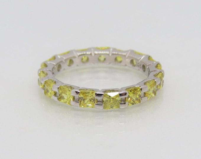 Vintage Sterling Silver Square cut Citrine Eternity Band Ring Size 7