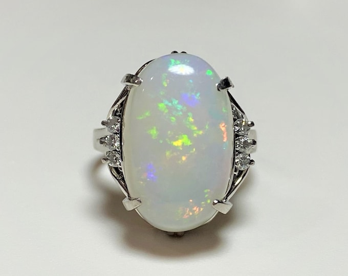 Vintage Platinum Solitaire 6.72ct White Opal Diamond Ring Size 6.25