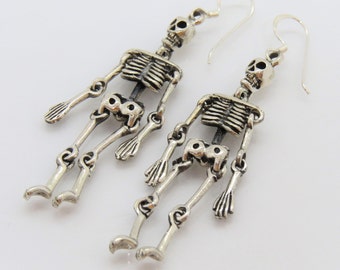 Vintage Sterling Silver Skeleton With Moving Limbs Dangle Earrings