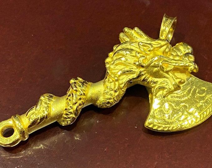 Vintage 24K 999 Pure Gold Dragon thors hammer Pendant.
