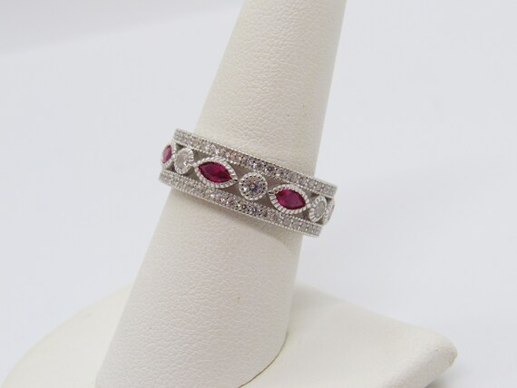 Vintage Sterling Silver Ruby & White Topaz Band R… - image 6