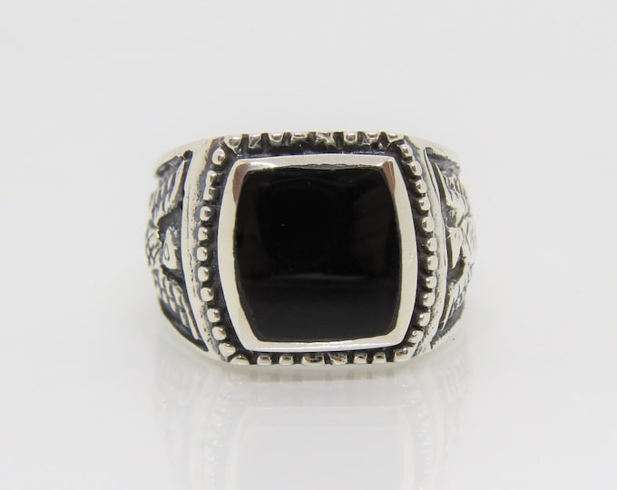 Vintage Sterling Silver Thunderbird Natural Black Onyx Men's Ring Size 9