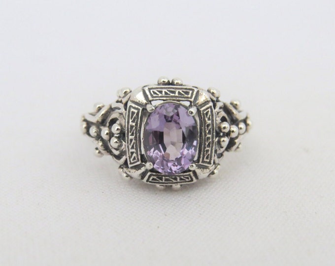 Vintage Sterling Silver Oval Alexandrite Filigree Ring Size 8
