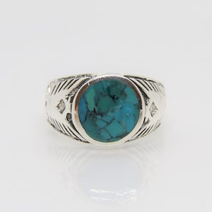 Vintage Sterling Silver Natural Turquoise Men&#39;s Ring Size 12