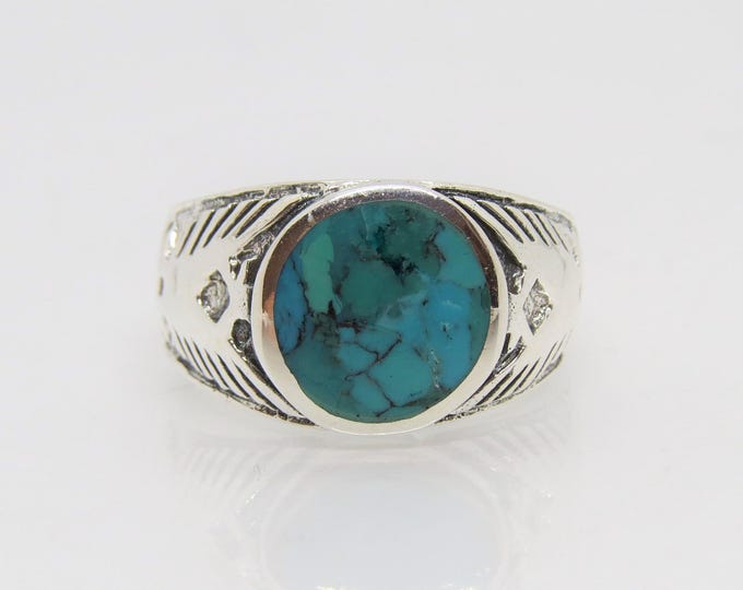 Vintage Sterling Silver Natural Turquoise Men's Ring Size 12
