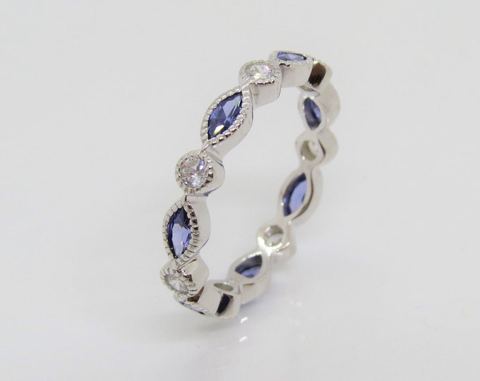 Sterling Silver Tanzanite & White Topaz Eternity Band Ring Size 5
