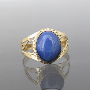 Vintage 18K Solid Yellow Gold Star Blue Sapphire Filigree Ring Size 7. ...