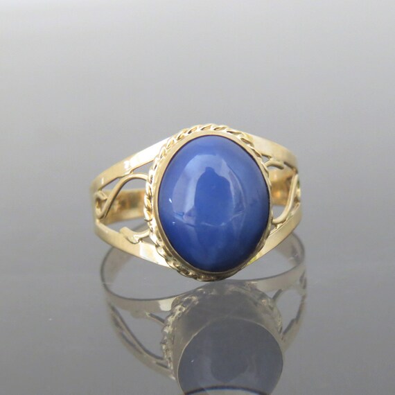 Vintage 18K Solid Yellow Gold Star Blue Sapphire … - image 6