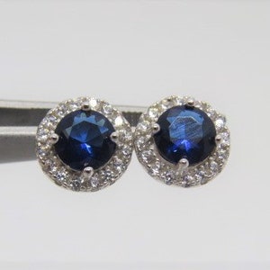 Sterling Silver Blue Sapphire & White Topaz Halo Earrings.