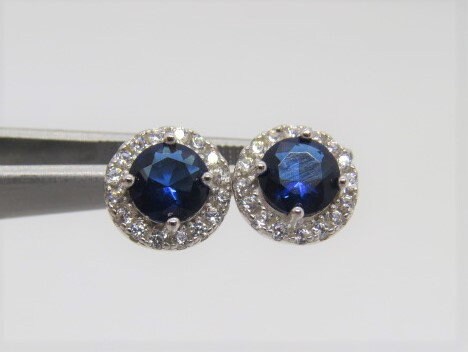 Sterling silver round genuine black sapphire best sale and white topaz halo earrings