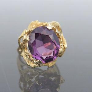Vintage 14K Solid Yellow Gold 5.05ct Alexandrite Leaf Ring Size 6.25
