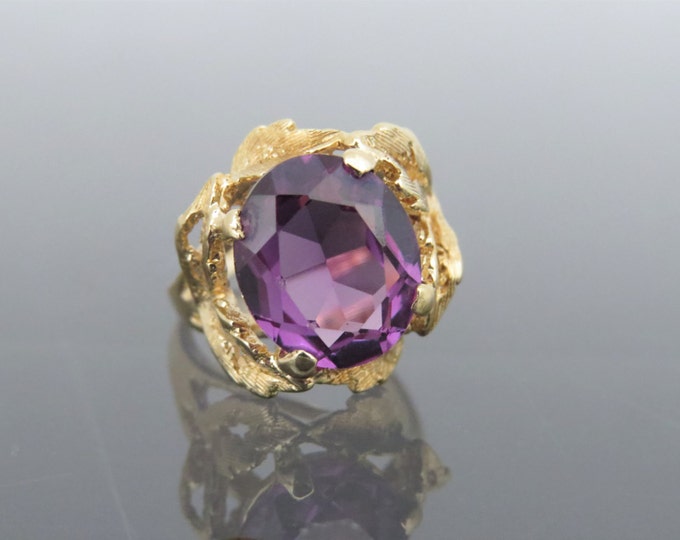 Vintage 14K Solid Yellow Gold 5.05ct Alexandrite Leaf Ring Size 6.25