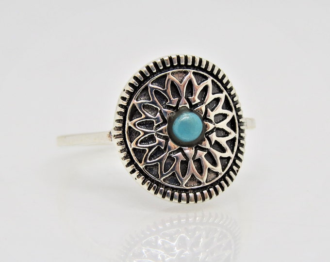 Vintage Sterling Silver Turquoise Flower Ring Size 7