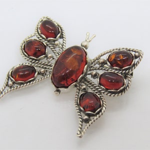 Vintage Sterling Silver Natural Baltic Amber Butterfly Pin Brooch