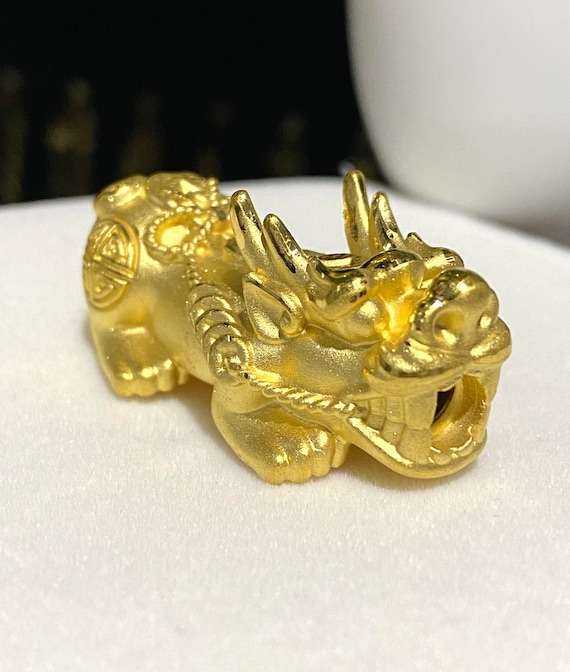Vintage 24K 999 Pure Gold Pixiu, Dragon Charm Pen… - image 3