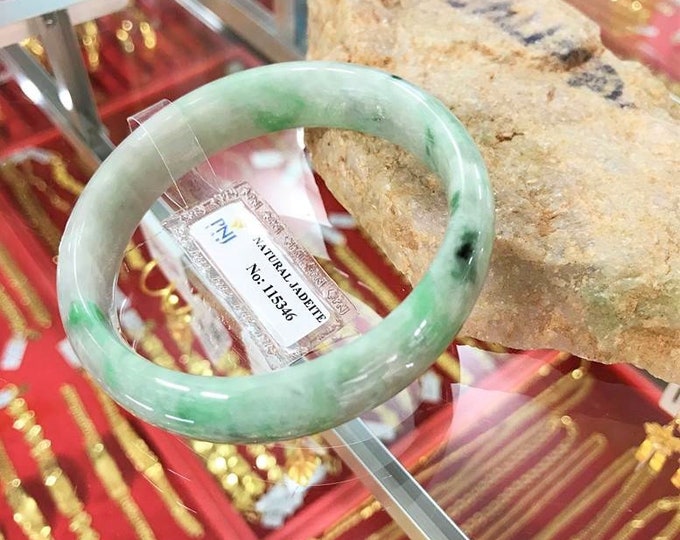 Vintage Translucent Natural Green, Light Lavender Jadeite Jade Bangle Bracelet 57.3MM