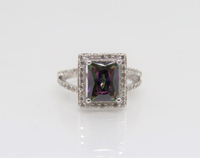Vintage Sterling Silver Mystic Topaz & White Topaz Ring Size 7