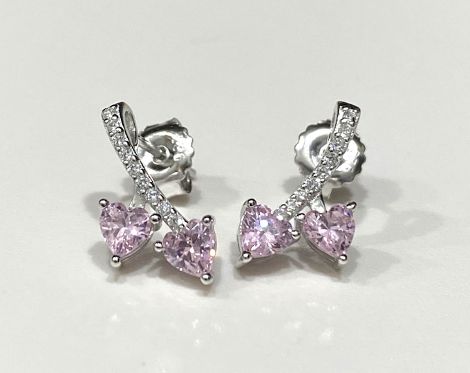 Sterling Silver Heart cut Pink Sapphire & White Topaz Earrings.