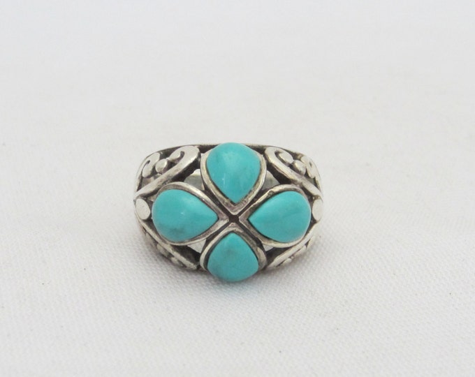 Vintage Sterling Silver Turquoise Filigree Dome Ring Size 8