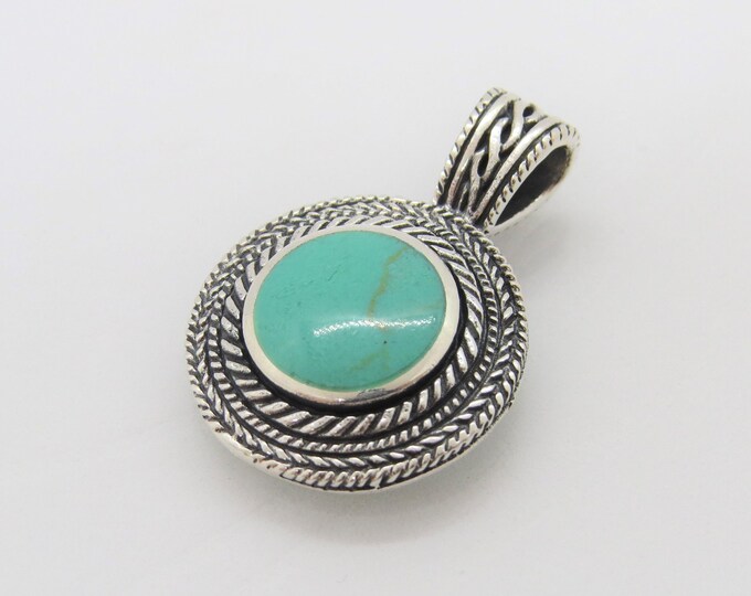 Vintage Bali Sterling Silver Turquoise Charm Pendant