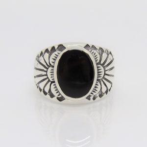 Vintage Western Sterling Silver Natural Black Onyx Men&#39;s Ring Size 10