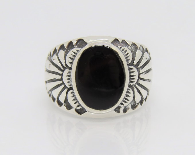 Vintage Western Sterling Silver Natural Black Onyx Men's Ring Size 10