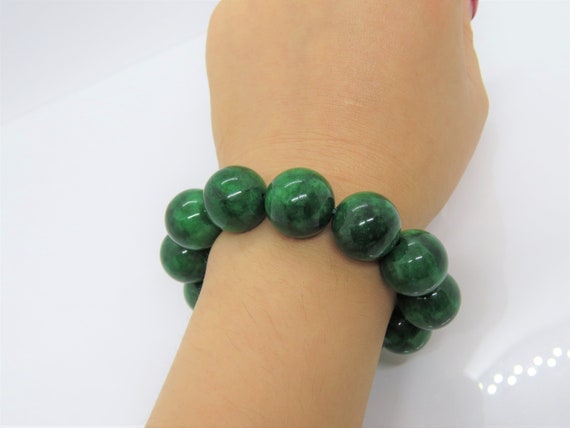 Vintage Translucent Green Jadeite Jade Bead Brace… - image 6