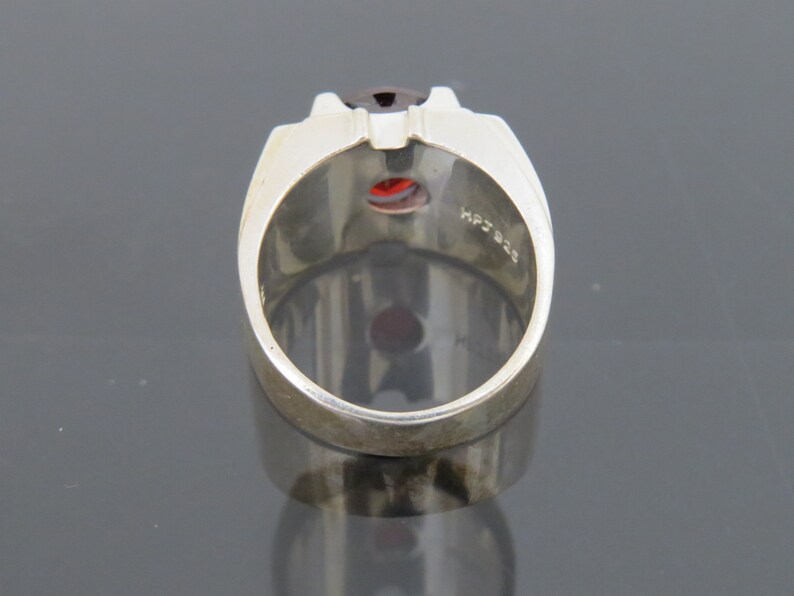 Vintage Sterling Silver Oval Garnet /& White Topaz Men/'s Ring Size 9