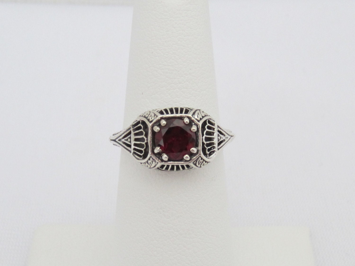 Vintage Sterling Silver Natural Garnet Filigree Ring Size 6 | Etsy