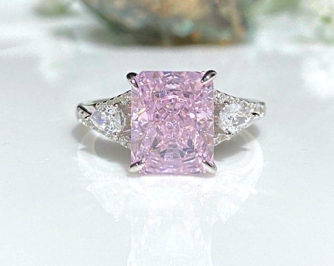 Vintage Sterling Silver Pink Sapphire & White Topaz Rectangular Ring Size 7