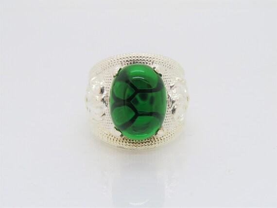 Vintage Sterling Silver Green Emerald Cabochon Men