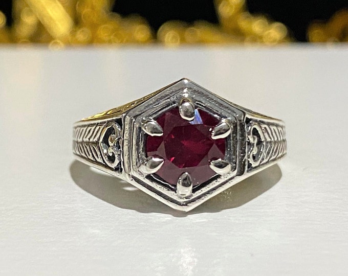 Sterling Silver Round cut Ruby Ring Size 6