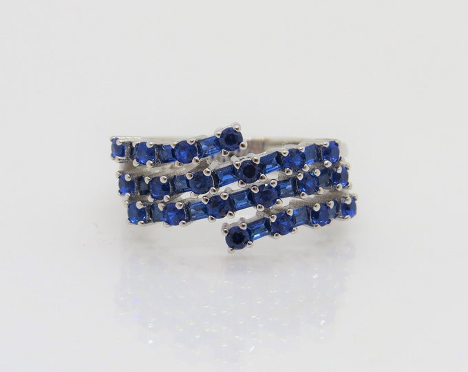 Sterling Silver Multi Rows Blue Sapphire Ring.