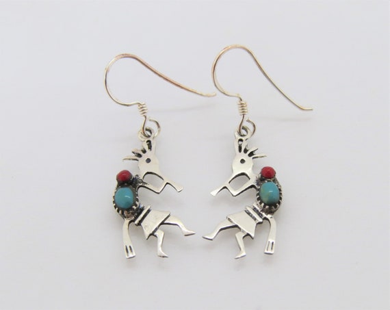 Vintage Sterling Silver Turquoise, Coral Kokopell… - image 3