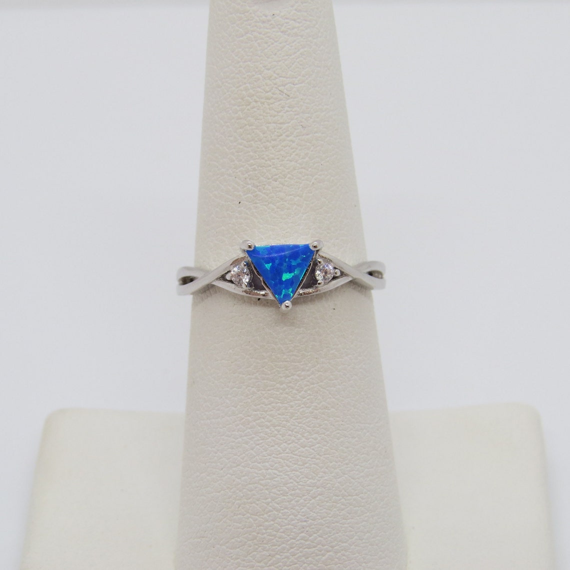 Vintage Sterling Silver Triangle Blue Opal & White Topaz Ring Size 7 - Etsy