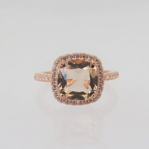Sterling Silver Morganite & White Topaz Halo Ring - Octagon Shape, Gift For Women - View #7