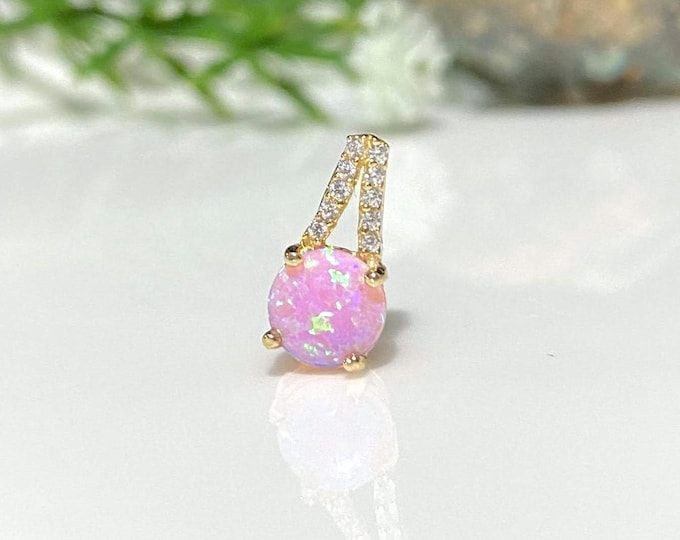 Vintage 14K Solid Yellow Gold Pink Opal & White Topaz Pendant.