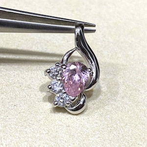 Vintage Sterling Silver Pear cut Pink Sapphire & White Topaz Pendant.