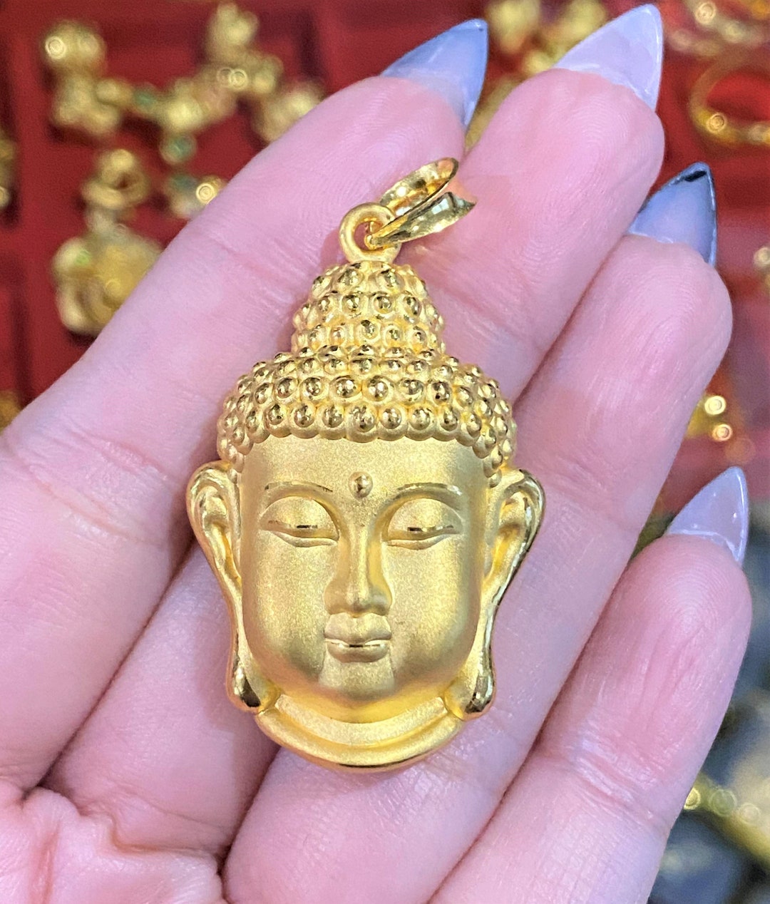 Vintage 24K 9999 Pure Gold Buddha Pendant. Mat Phat Bon Su Thich Ca. Etsy